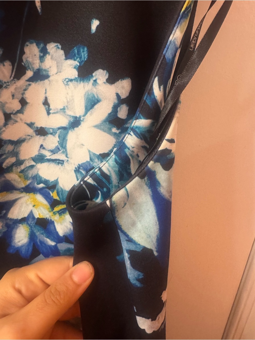 Calvin Klein Black Floral Midi Dress with Blue & White Blooms - Picture 6 of 6